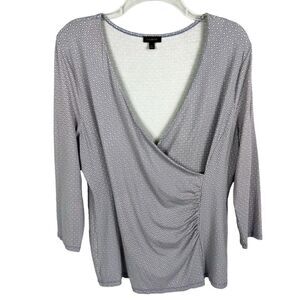 Talbots Purple Geo Print 3/4 Sleeve Ruched V-Neck Top Women’s Large